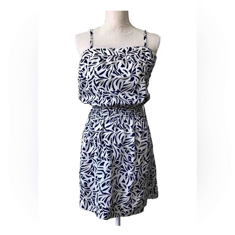 Sophia Eugene 100% Silk Blue White Print Dress